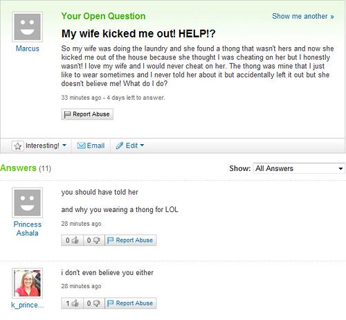 Funny Yahoo questions and answers (58 stories)