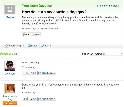 Funny Yahoo questions and answers (58 stories)