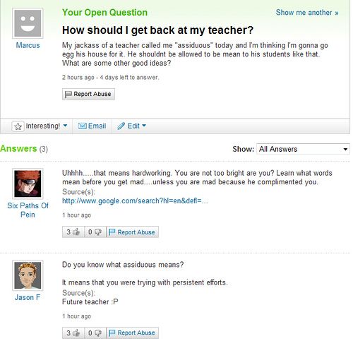 Funny Yahoo questions and answers (58 stories)
