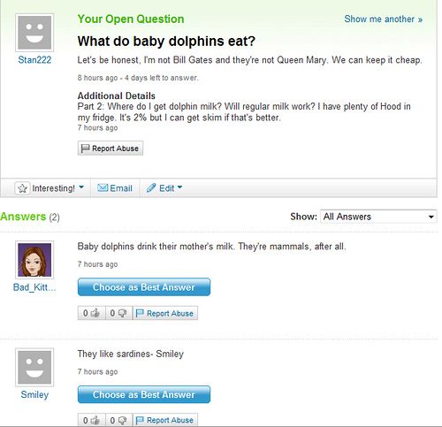 Funny Yahoo questions and answers (58 stories)
