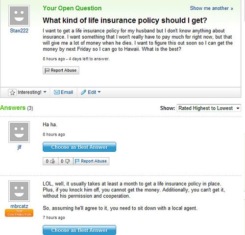 Funny Yahoo questions and answers (58 stories)