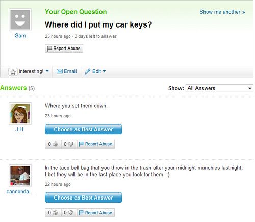 Funny Yahoo questions and answers (58 stories)