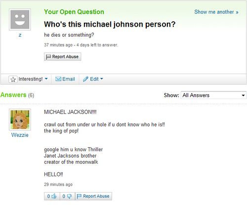 Funny Yahoo questions and answers (58 stories)