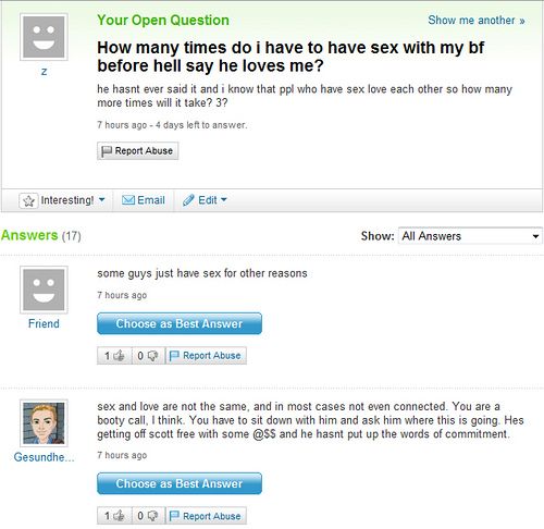 Funny Yahoo questions and answers (58 stories)