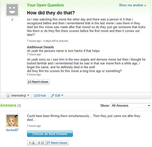 Funny Yahoo questions and answers (58 stories)