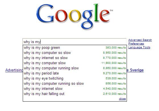 What do people google for? (33 screens)