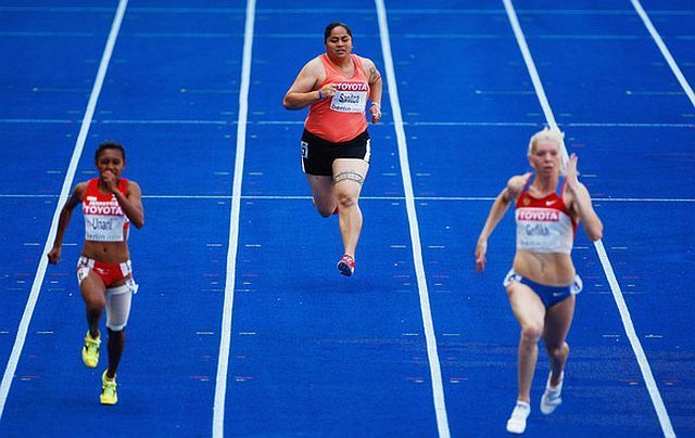 210 lb female Samoan shot-putter participated in World Championships 100m!! (11 pics)