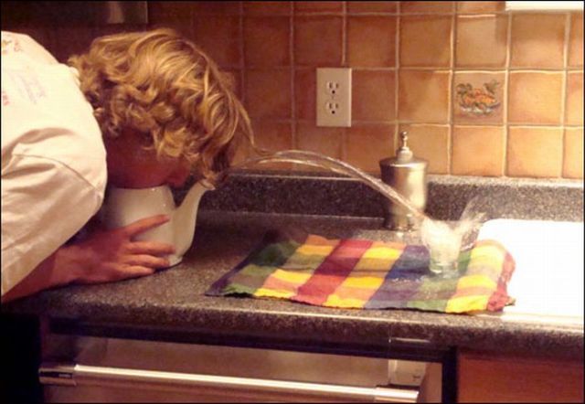 Unusual contest for blowing water out from a teapot (18 pics)