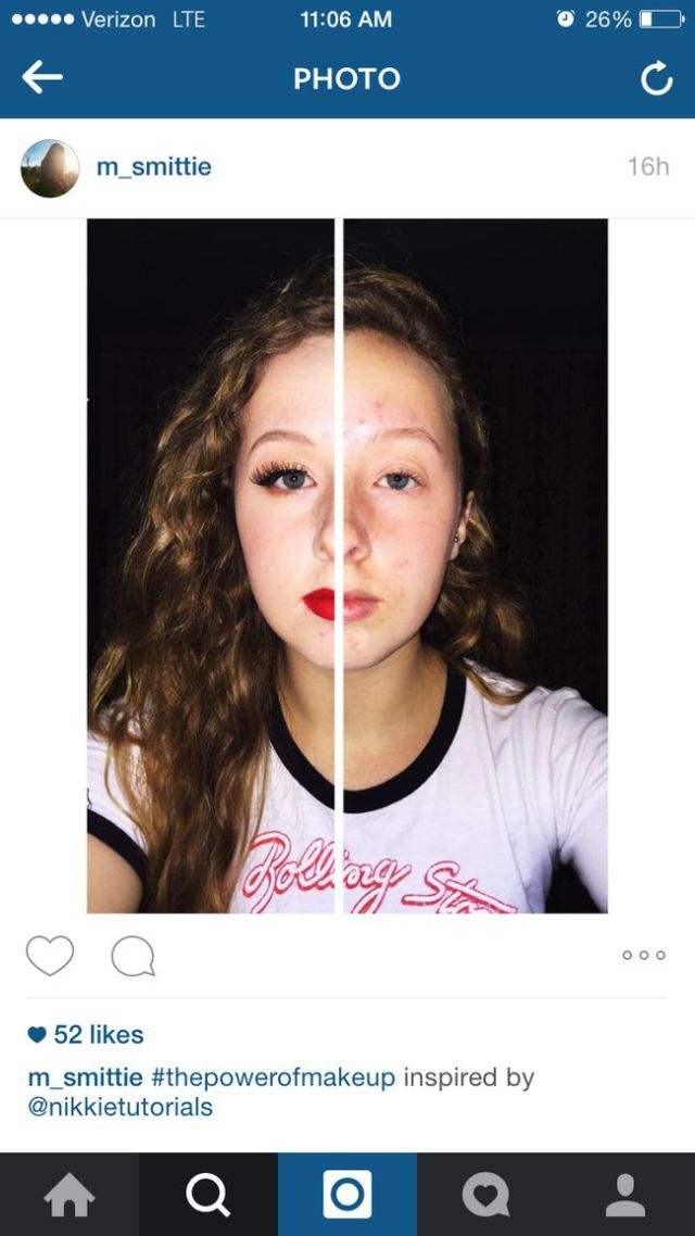 Girl Demonstrates the Dramatic Effects of Makeup with a Face-off