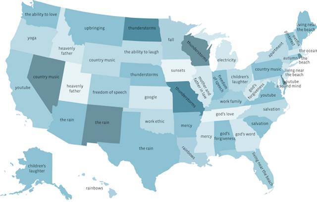 A US State-by-State Guide to Things People are Most Thankful for