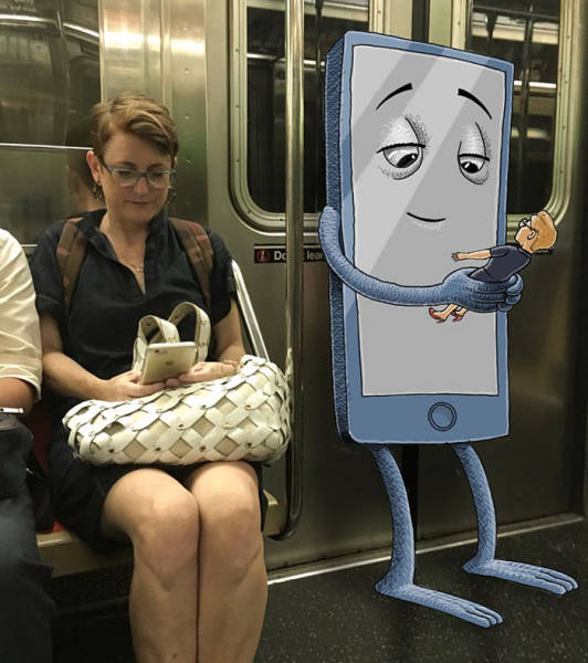 Artist Adds Freakish Creatures Next To People On The Subway